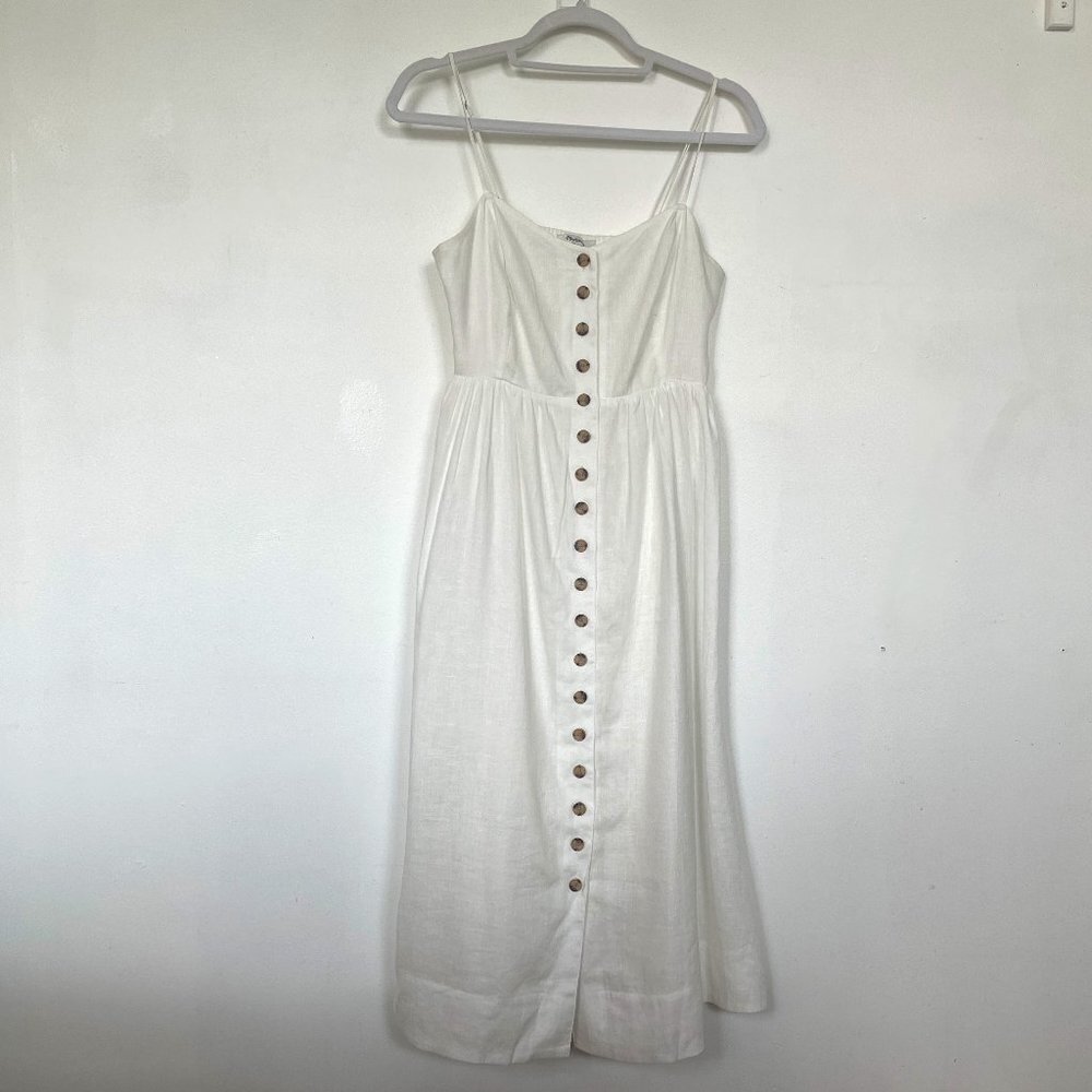 Madewell Linen-Cotton Cami Button-Front Midi Dress Size